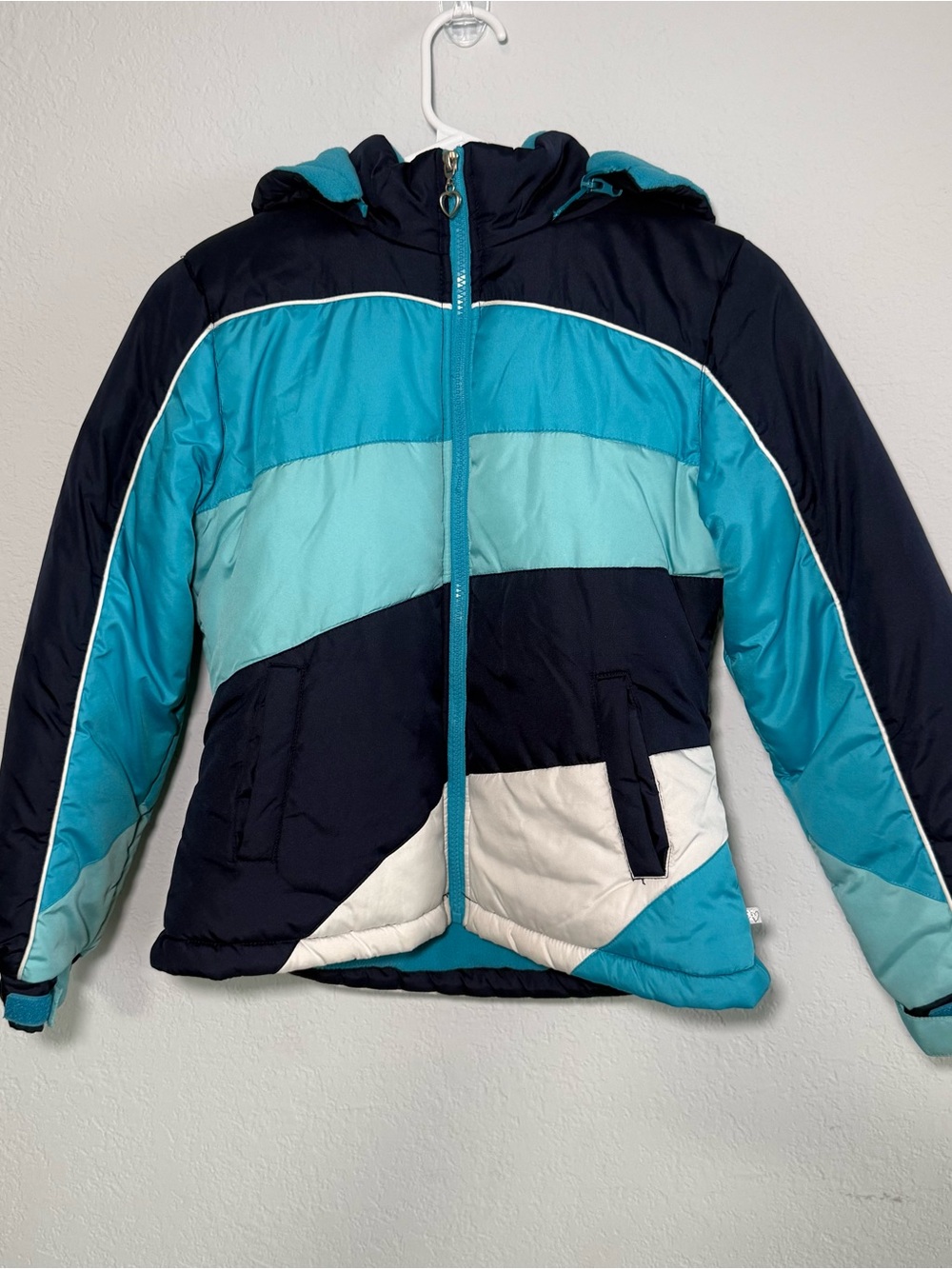 Rothschild Girls 10/12 Winter Puffer Ski Jacket Blue Colorblock Removable Hood
